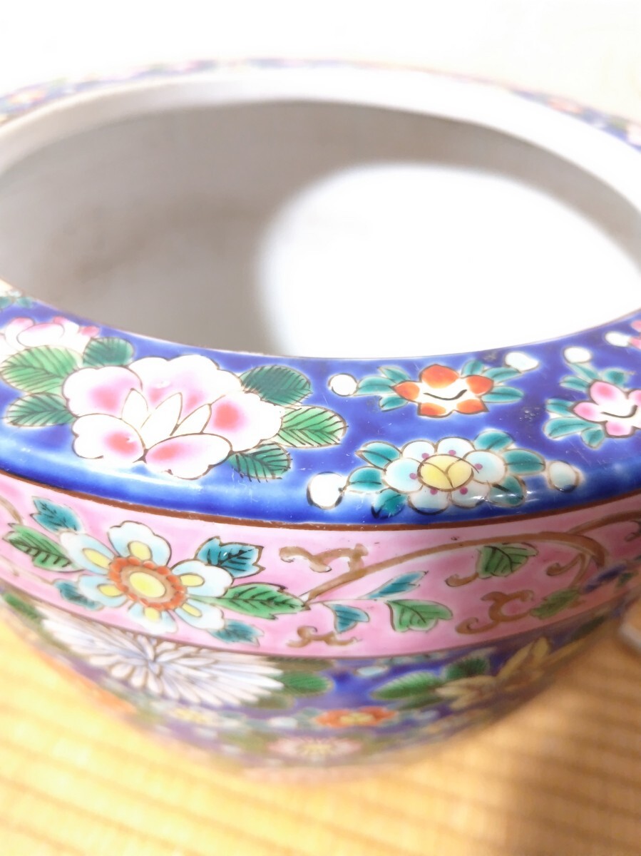 晩香窯 庄村 火鉢 手あぶり 鉢カバー レトロ 釉薬 色絵 時代 有田(色絵