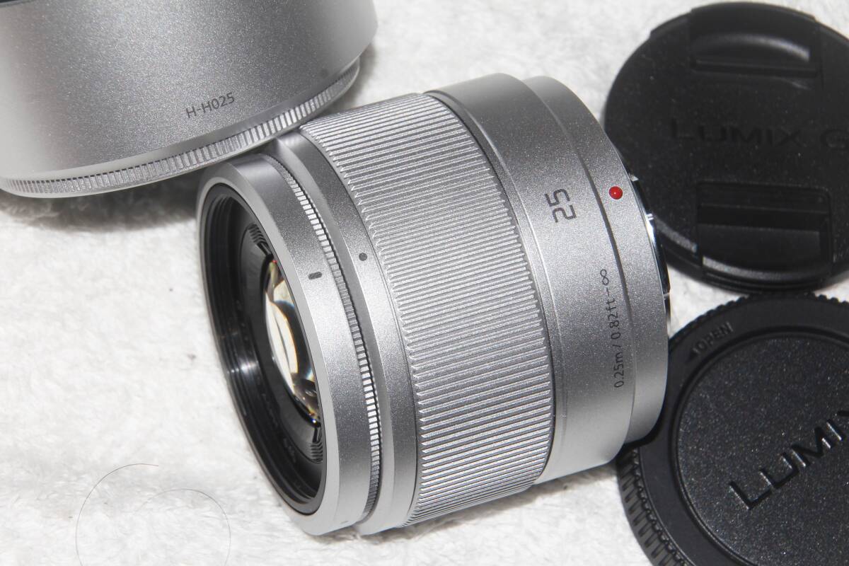 パナソニック Panasonic LUMIX G 25mm F1.7 ASPH. シルバー フード付 