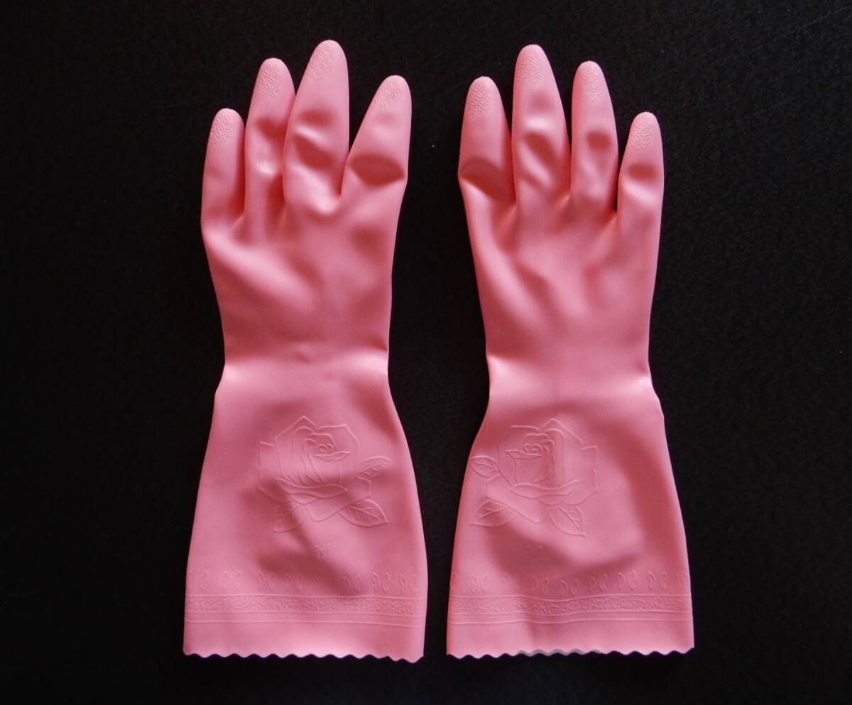 ★ショーワの手袋家庭用★ビニール手袋★Mサイズ★ビニ手/ゴム手袋/昭和レトロ/当時物/デッドストック/薔薇/凹凸/バラ柄_1