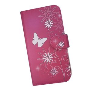 らくらくスマートフォン F-53E　手帳型 スマホケース プリント ケース 花柄 蝶