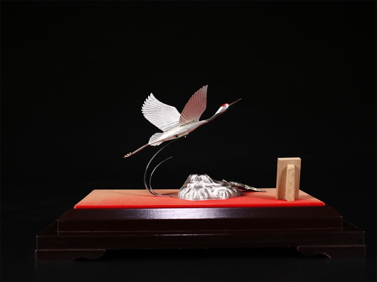 吉】GA735 武比古作 【純銀製】 鶴亀 置物 ケース付全体重 1090g／美品