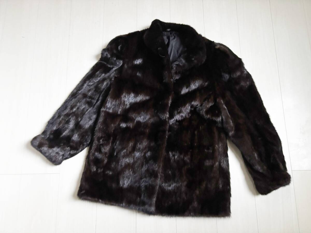 美品 Black Jewel ブラックジュエル ブラック MINK COAT ミンク コート ジャケット リアルファー 11 茶 ブラウン 裏地花柄▼01107