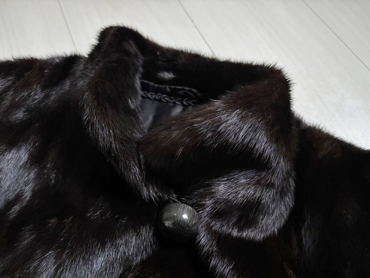美品 Black Jewel ブラックジュエル ブラック MINK COAT ミンク コート ジャケット リアルファー 11 茶 ブラウン 裏地花柄▼01107
