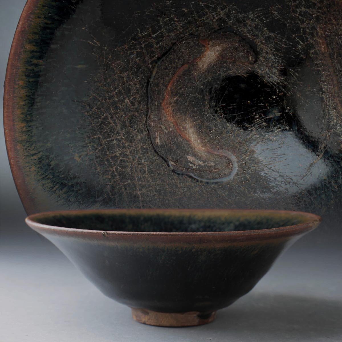 古美術　天目茶碗　時代物 MT2-7 EI602 時代茶道具 唐物 宋 建窯 兔毫盞⁄天目茶碗 径12.8cm