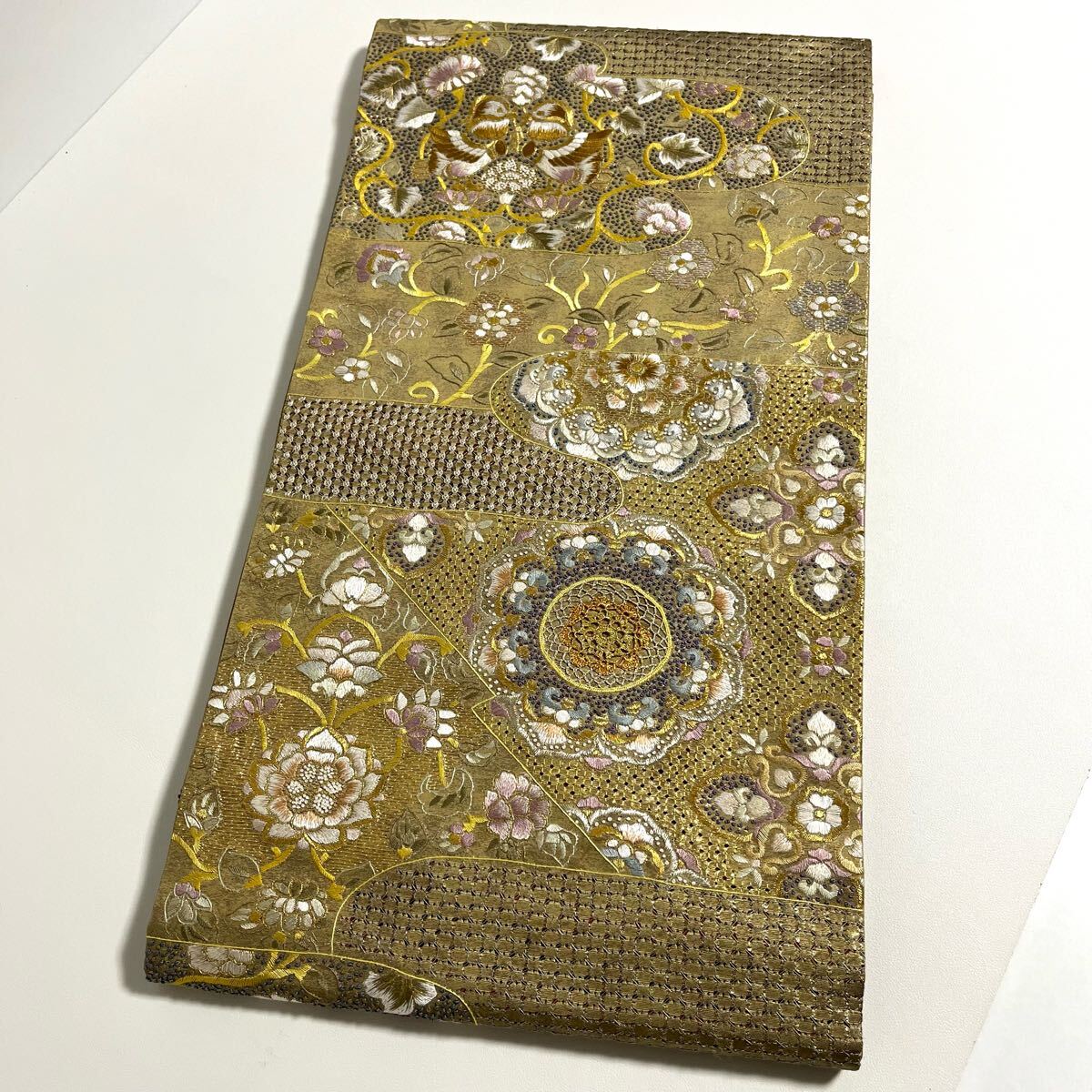 No.310 中国三代刺繍 汕頭・相良・蘇州刺繍 華文 鳥 六通袋帯 正絹