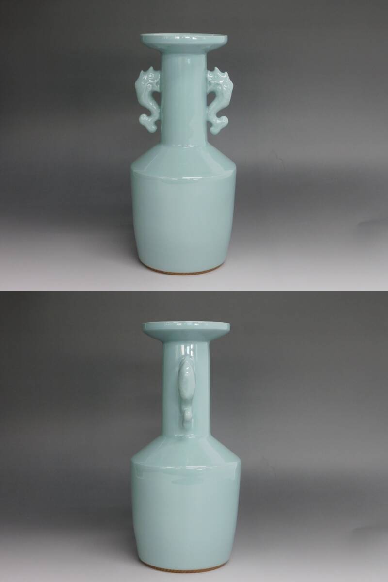 Y639Yちょる【茶道具名品】伝統工芸品 三代 諏訪蘇山 青磁 鯱耳花
