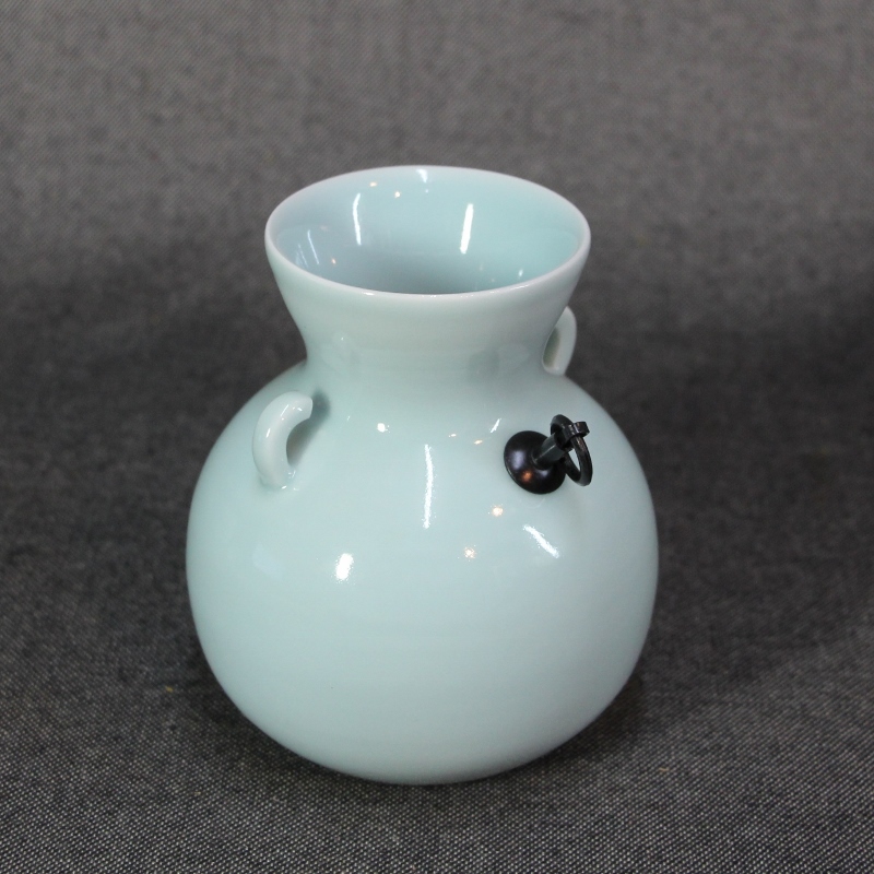 ☆心象不二 照井一玄 青磁耳付掛花入 共箱 花器 壺 花瓶☆(青磁)｜売買