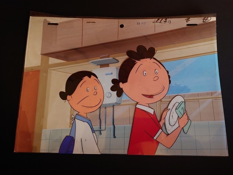 サザエさん 「フネさんと皿を拭いているサザエさん」 セル画 セル2枚＋