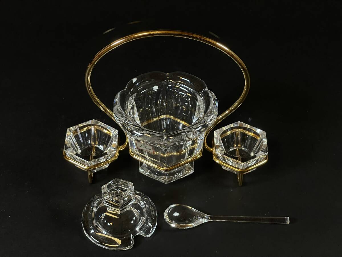 Baccarat バカラ 「ミズーリ」マスタードポット ジャムポット ソルト＆ペッパー 調味料入れ 3連セット 未使用品_3
