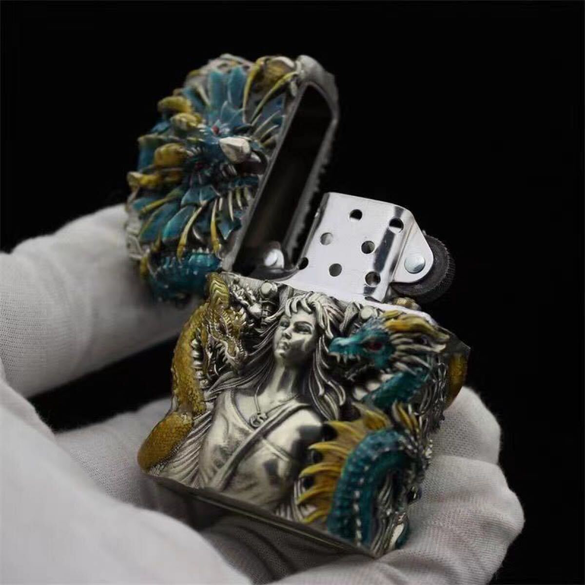 1円 Zippo 夜光 九龍仙女 真鍮製 zippo ライター ジッポー オイルライター 喫煙グッズ 新品 木箱付き_6