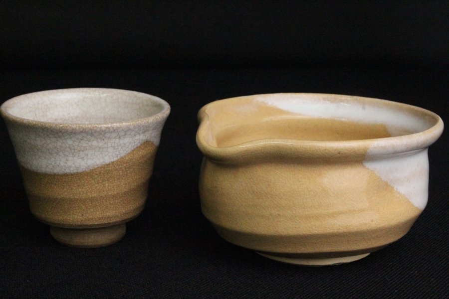 TB526萩焼 松光山 栄光 煎茶器 8点揃 共箱◇うぶだし/陶印有/宝瓶