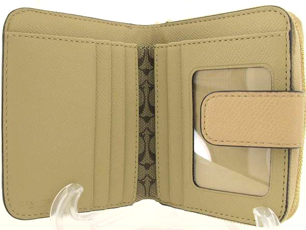 1円 超美品 コーチ ラウンド 二つ折 レザー 財布 ベージュ BQ726