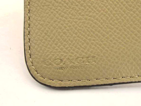 1円 超美品 コーチ ラウンド 二つ折 レザー 財布 ベージュ BQ726