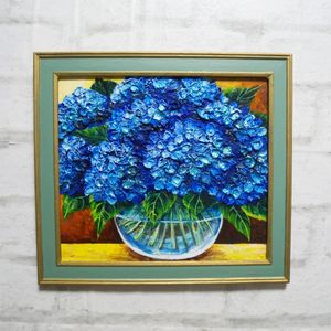 油彩画 洋画 (油絵額縁付きで納品対応可) F4号 「ガクアジサイ」 安田 英明