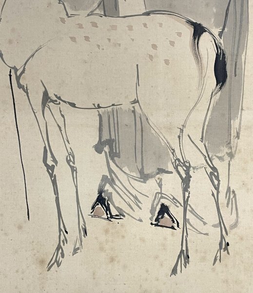 SM0105［真作］尾竹竹坡「鹿寿老人」掛軸 絹本 人物画／日本画家 笹田