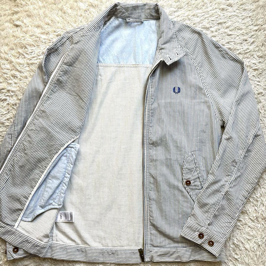 フレッドペリー ★麻混合★ スイングトップ ブルゾン FRED PERRY リネン混合 ヒッコリー ストライプ 刺繍ロゴ 白 ホワイト 青 ブルー_10