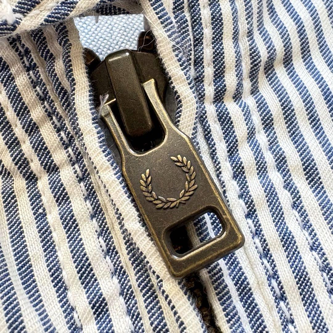 フレッドペリー ★麻混合★ スイングトップ ブルゾン FRED PERRY リネン混合 ヒッコリー ストライプ 刺繍ロゴ 白 ホワイト 青 ブルー_3