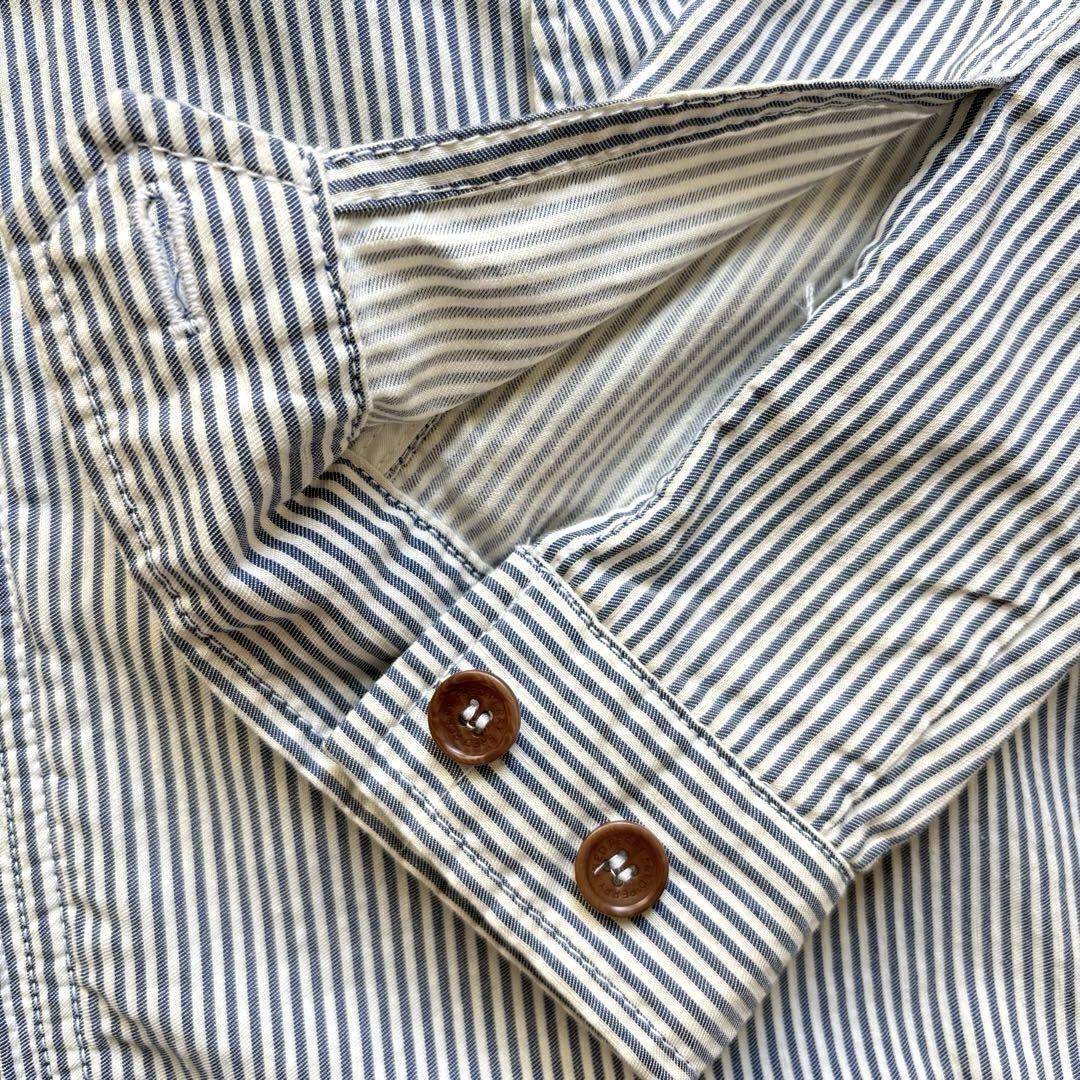 フレッドペリー ★麻混合★ スイングトップ ブルゾン FRED PERRY リネン混合 ヒッコリー ストライプ 刺繍ロゴ 白 ホワイト 青 ブルー_5