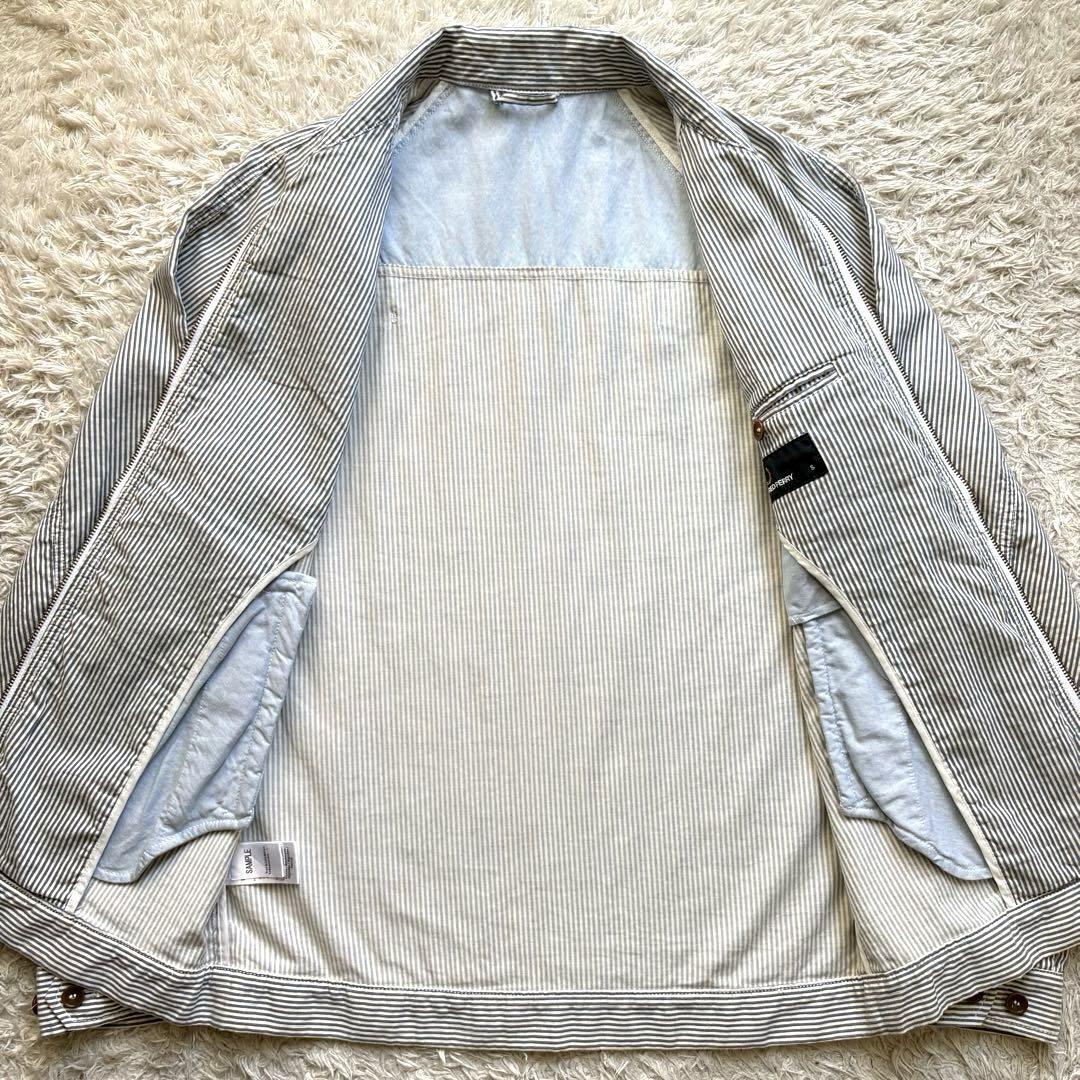 フレッドペリー ★麻混合★ スイングトップ ブルゾン FRED PERRY リネン混合 ヒッコリー ストライプ 刺繍ロゴ 白 ホワイト 青 ブルー_6