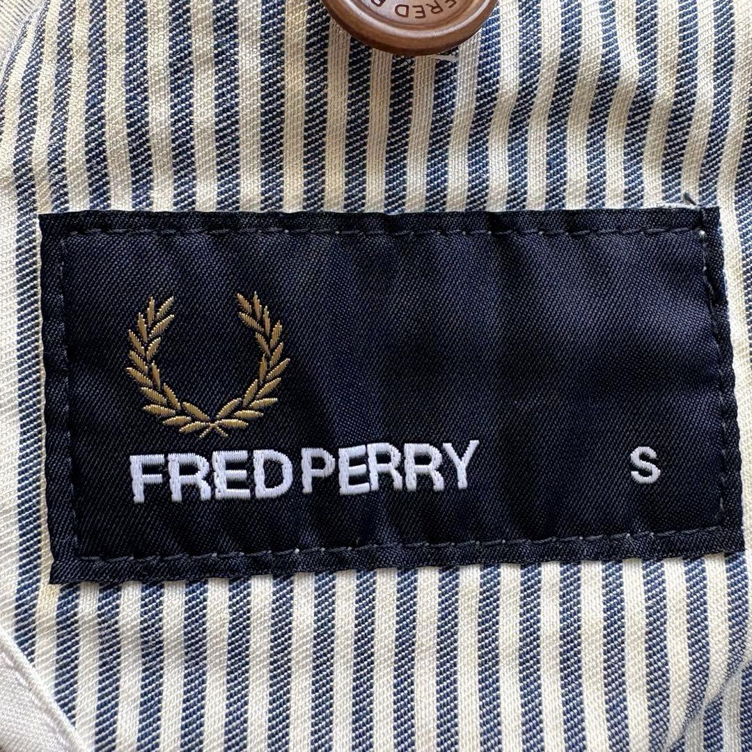 フレッドペリー ★麻混合★ スイングトップ ブルゾン FRED PERRY リネン混合 ヒッコリー ストライプ 刺繍ロゴ 白 ホワイト 青 ブルー_7