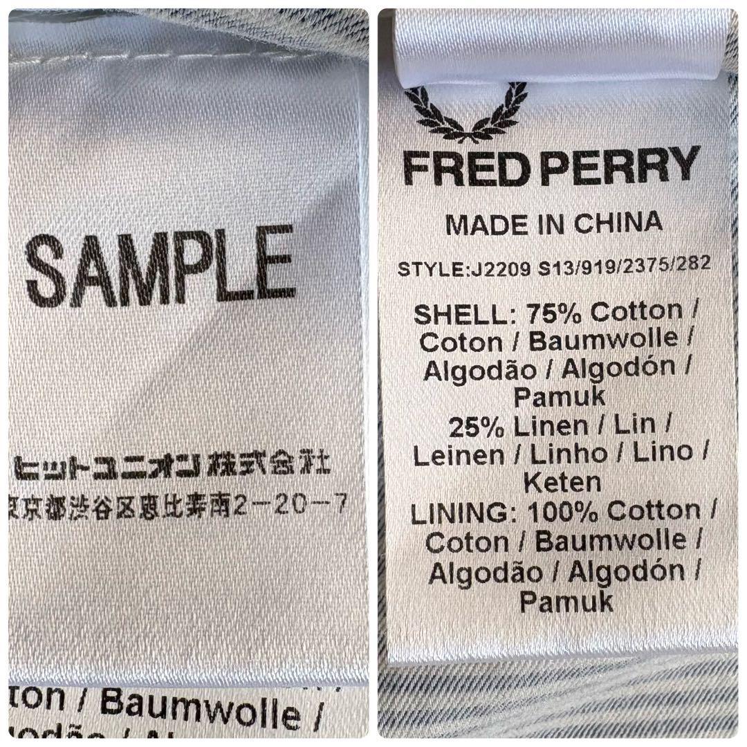 フレッドペリー ★麻混合★ スイングトップ ブルゾン FRED PERRY リネン混合 ヒッコリー ストライプ 刺繍ロゴ 白 ホワイト 青 ブルー_8