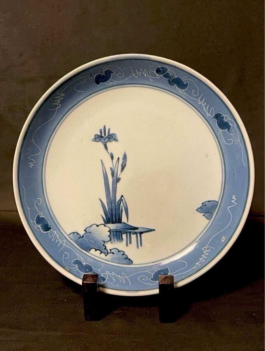 洒落たデザイン！江戸前期 古伊万里・藍九谷 盆栽柄の構図 余白活かし