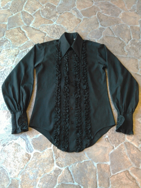 ビンテージ フリル シャツ！ブラック 黒 ドレス 70's パーティー