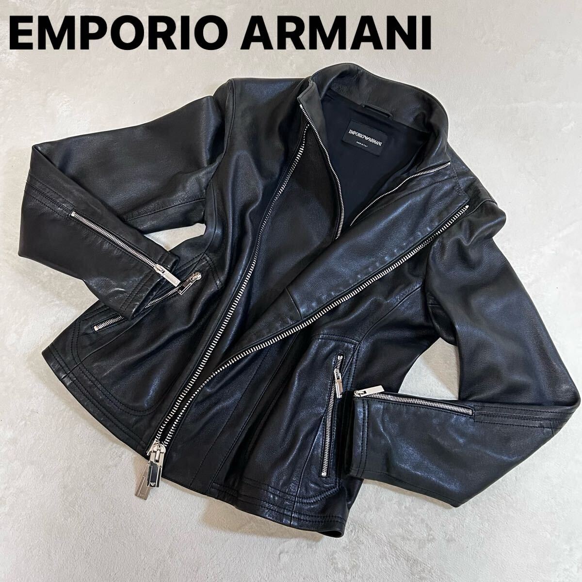 1円〜 美品 EMPORIO ARMANI エンポリオアルマーニ ラムレザー