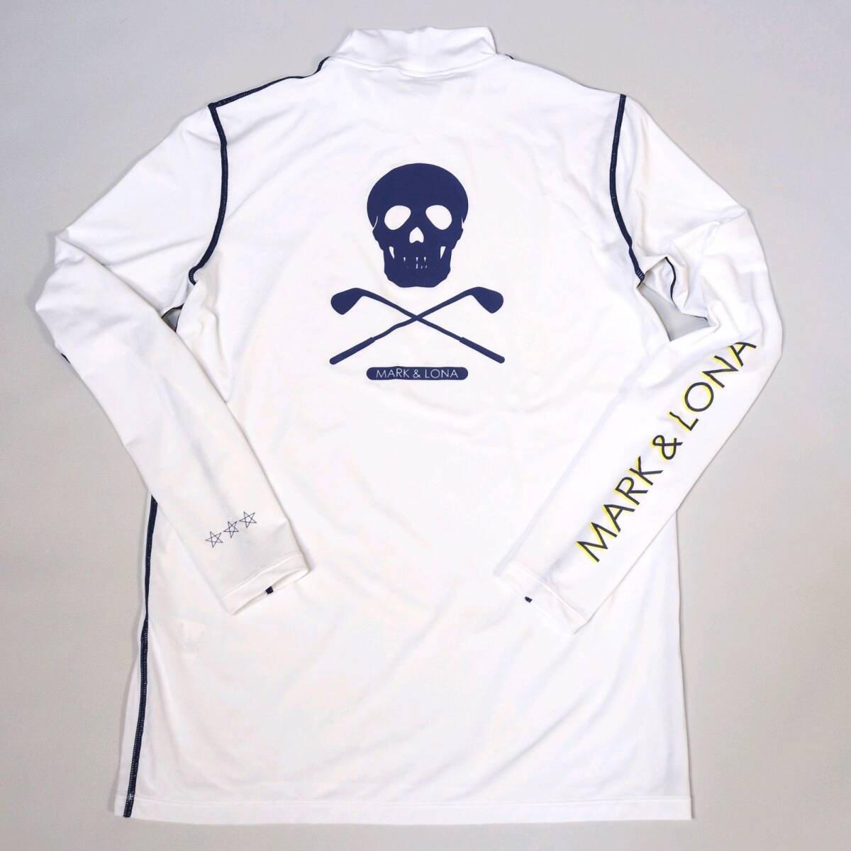 XL MARK&LONA マークアンドロナ モックネック 長袖 ゴルフウェア スカル ストレッチ トップス 大きい 近年 GOLF 白 メンズ 吸水速乾_1