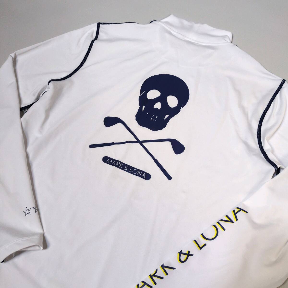 XL MARK&LONA マークアンドロナ モックネック 長袖 ゴルフウェア スカル ストレッチ トップス 大きい 近年 GOLF 白 メンズ 吸水速乾_6