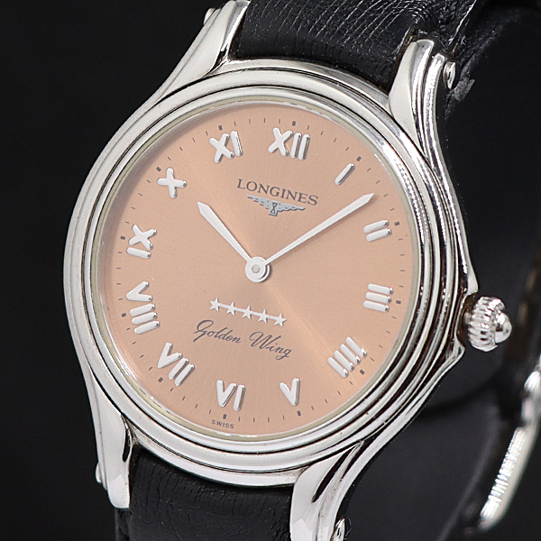 1円 保/箱付 ロンジン ゴールデンウィング L3.605.4.982F QZ ピンク