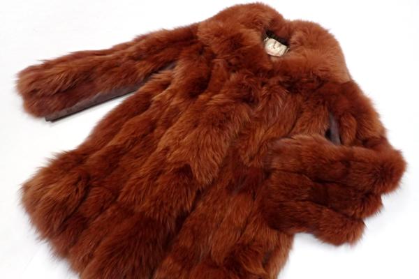 美品◆MITSUKOSHI ブルーフォックス ハーフコート 11 茶 毛皮