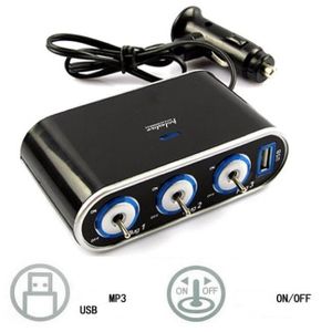 3連シガーソケット USBインタフェース LEDライトスイッチ USB増設 延長 DC12V車用 便利 i