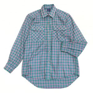 美品 mont-bell モンベル ギンガムチェック シャツ M グリーン系 ブラウス 長袖 レディー