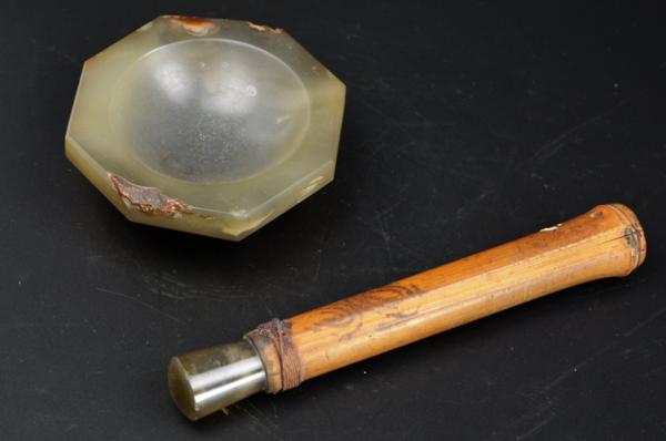 武蔵野雑貨店●中国？瑪瑙　竹柄　薬研　すり鉢　乳鉢●