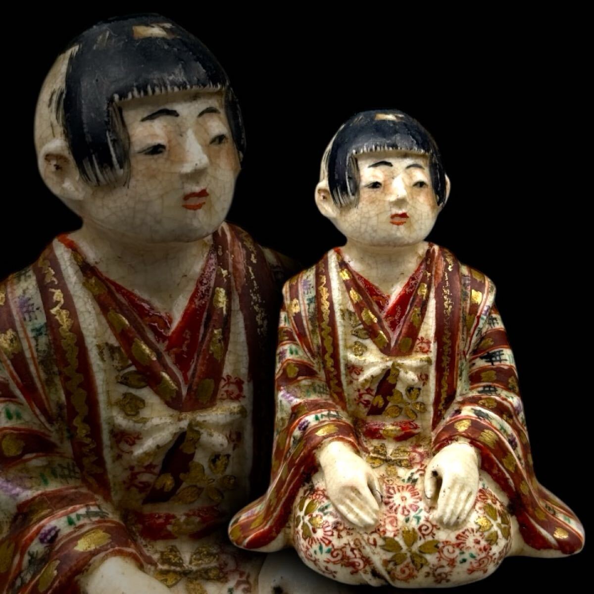古薩摩 金彩色絵 日本人形 童子 極上細密絵付 唐子人形 古美術品