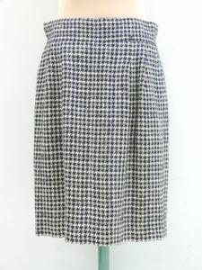 2601-0068●宝市/シャネル/ココマーク/千鳥格子/ツイード/スカート/44/ポケット付/ブラッ