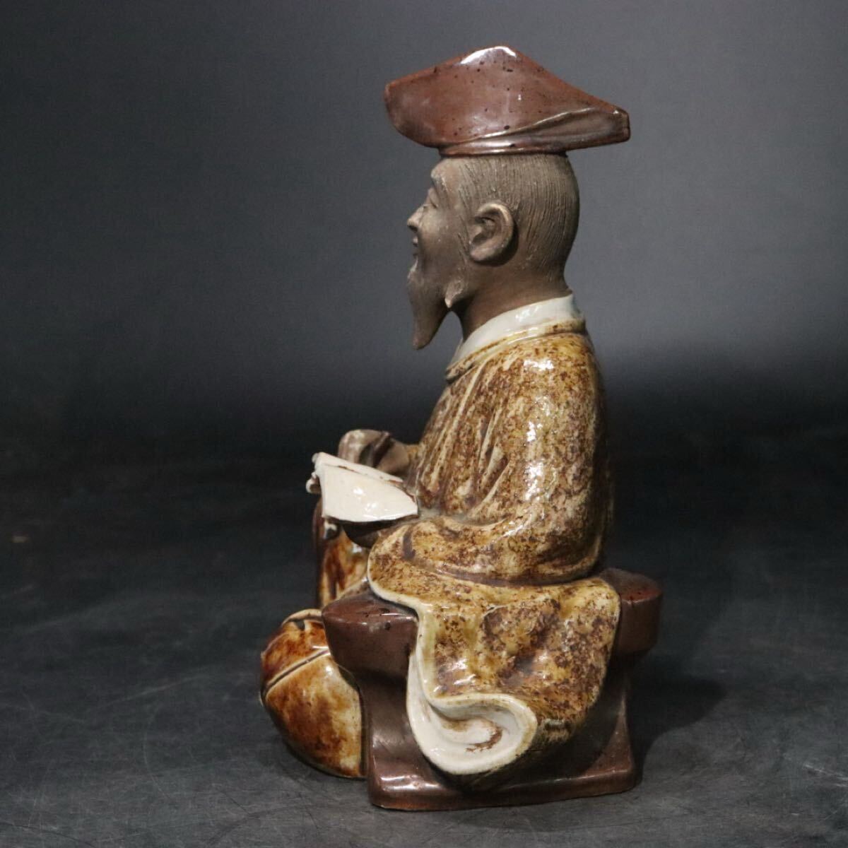 道八 銘 細工物 銹釉 人物 陶器人形 柿本人麻呂 / 京焼 名工 置物 検索