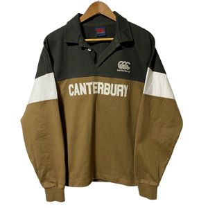 canterbury カンタベリー ラガーシャツ 長袖 ロゴ 切替 L チャコールグレー ベージュ ヘ