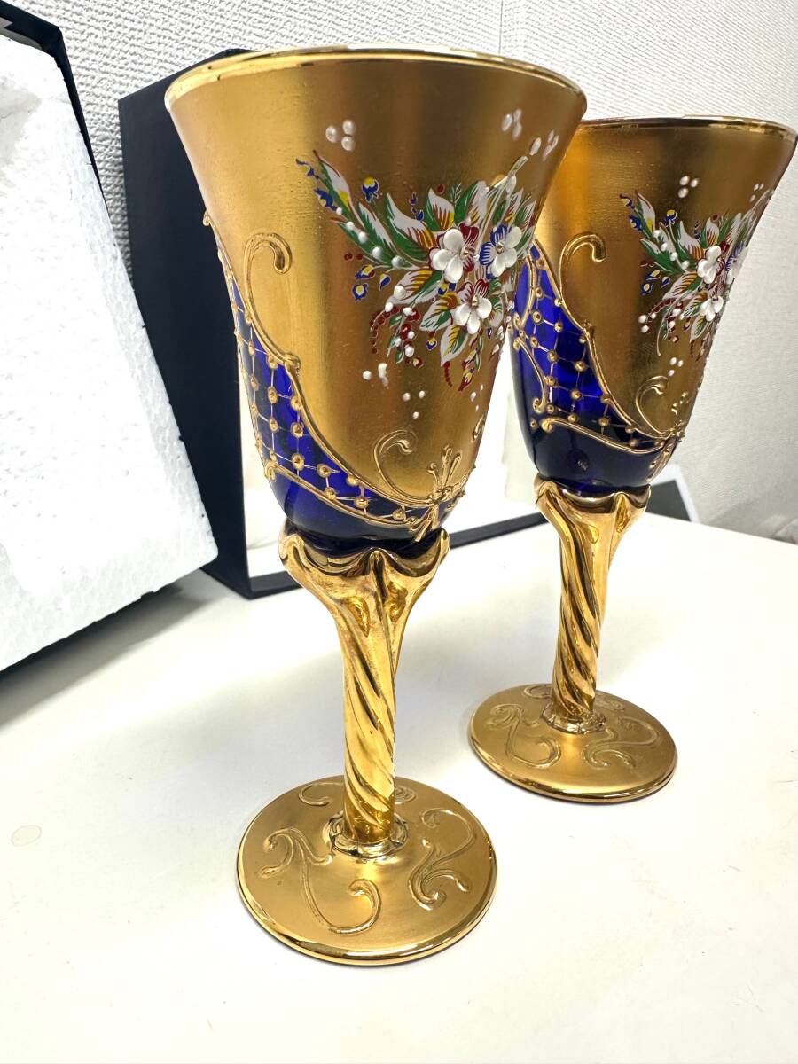 1円スタート!!【未使用】MORANO ベネチアングラス ワイングラスセット