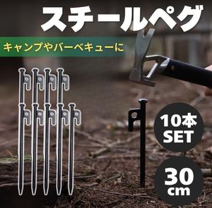 スチールペグ 10本 30cm 鍛造ペグ キャンプ用品 キャンプテント アウトドア ソロキャンプ
