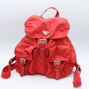 プラダ PRADA レッド ナイロン レザー バックパック リュックサック レディース 【xx】【