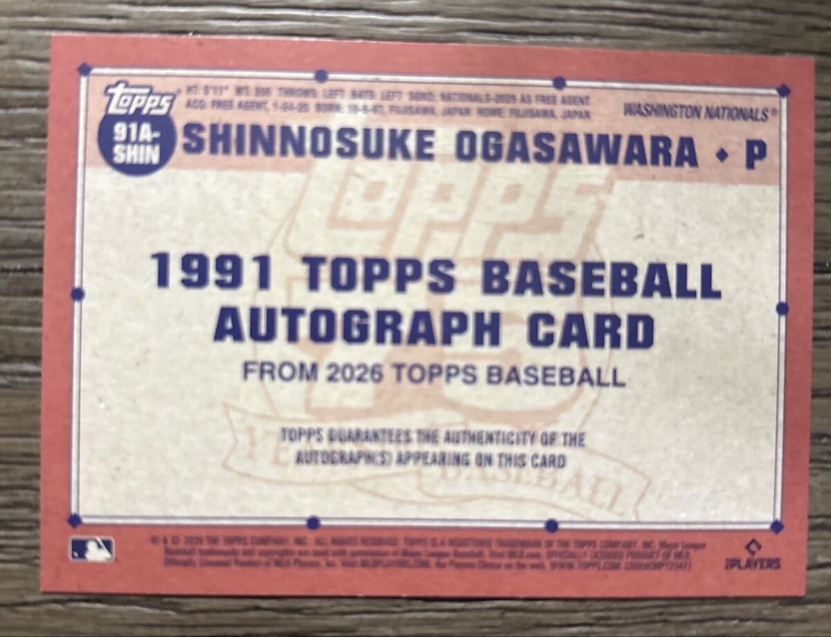 小笠原慎之介 2026 Topps Series 1 ルーキー 直筆サイン Shinnosuke