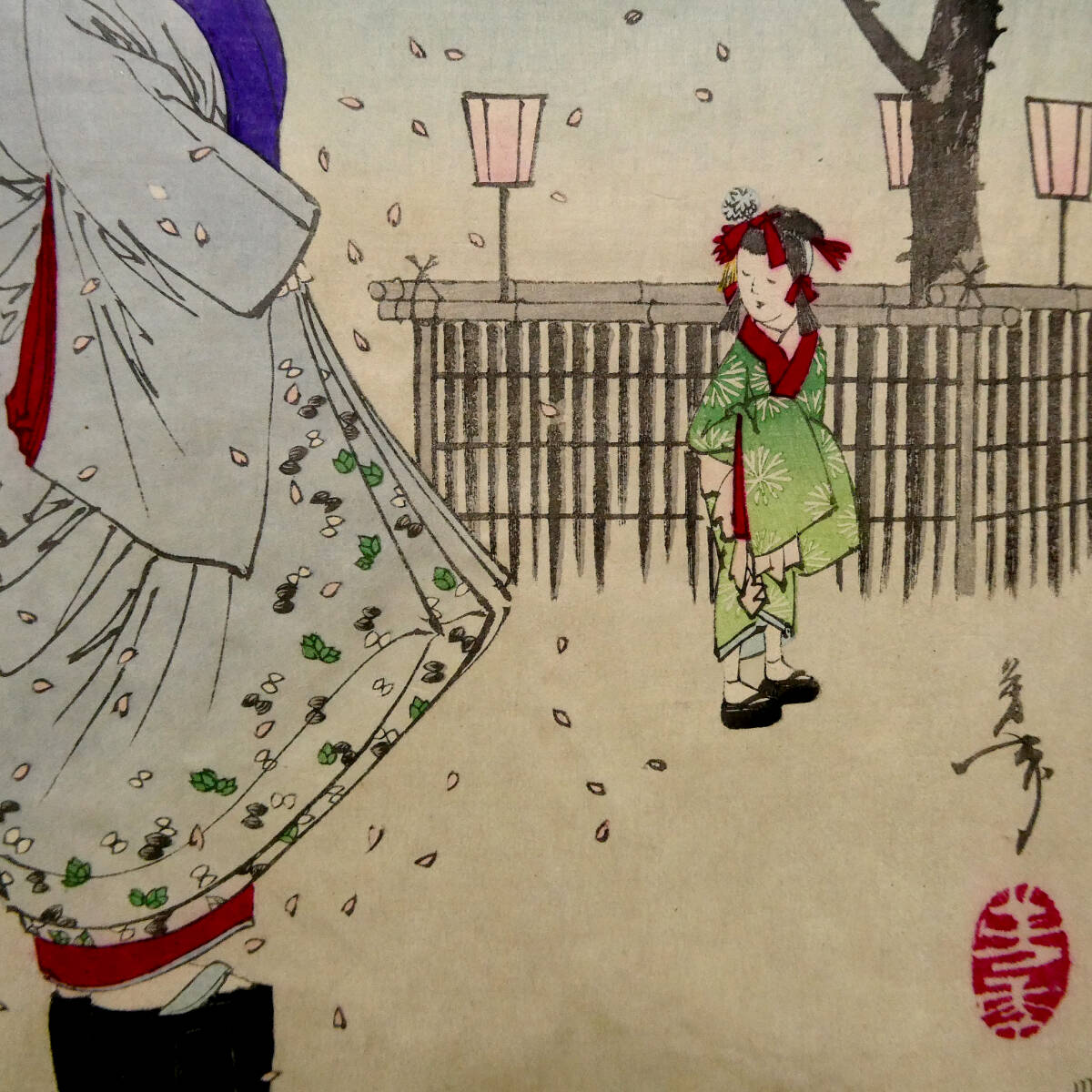 月岡芳年◇夜桜◇「月百姿 廓の月」◇明治19年 木版浮世絵◇新吉原遊廓