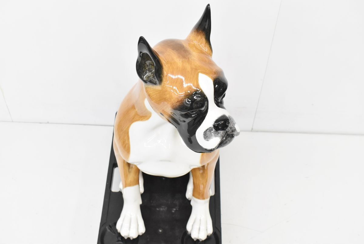 ○直接引取限定○ 1円～ ボクサー 犬 置物 陶器製 等身大 ハンドメイド