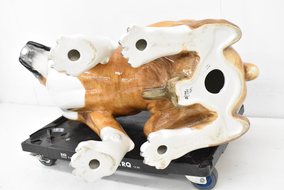 ○直接引取限定○ 1円～ ボクサー 犬 置物 陶器製 等身大 ハンドメイド