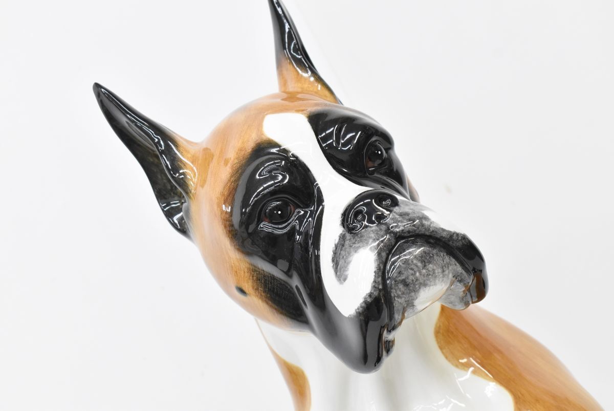 ○直接引取限定○ 1円～ ボクサー 犬 置物 陶器製 等身大 ハンドメイド
