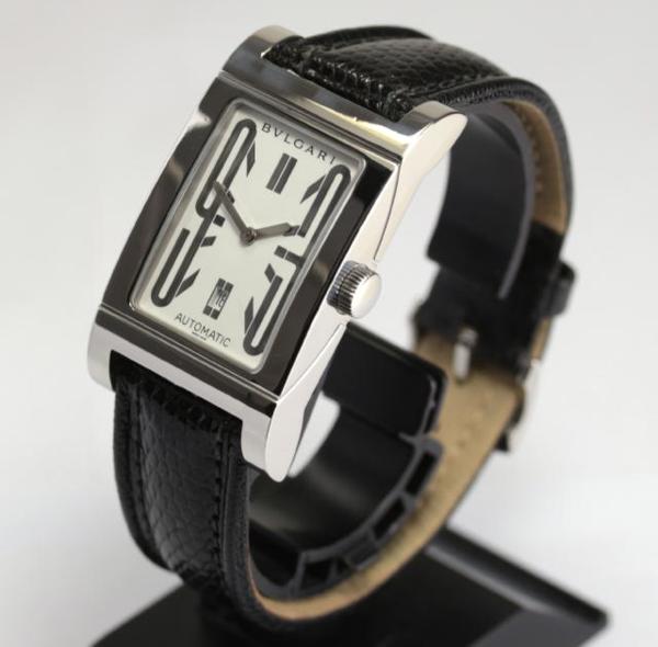 【ブルガリ】 レッタンゴロ RT45S ホワイト 自動巻き 革 メンズ