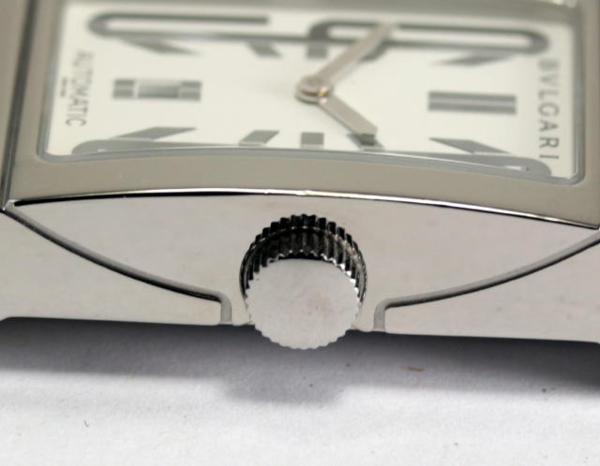 【ブルガリ】 レッタンゴロ RT45S ホワイト 自動巻き 革 メンズ