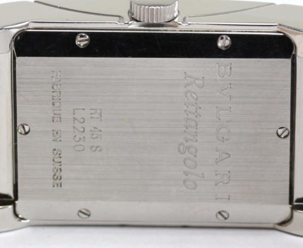 【ブルガリ】 レッタンゴロ RT45S ホワイト 自動巻き 革 メンズ